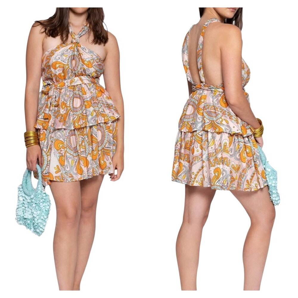 Sundress Jackie Dress Xs Havana Aquarelle Boho Backless Mini Nwt $185
